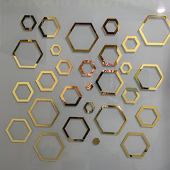 Acrylic Hexagon Ring Mirror Wall Decor - Wall Decoration